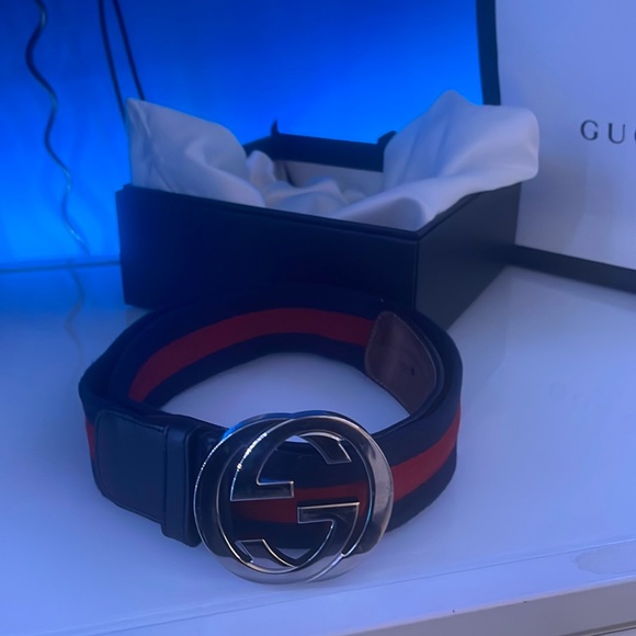 Gucci Web belt with G buckle. Blue & Red Web - Picture 1 of 12